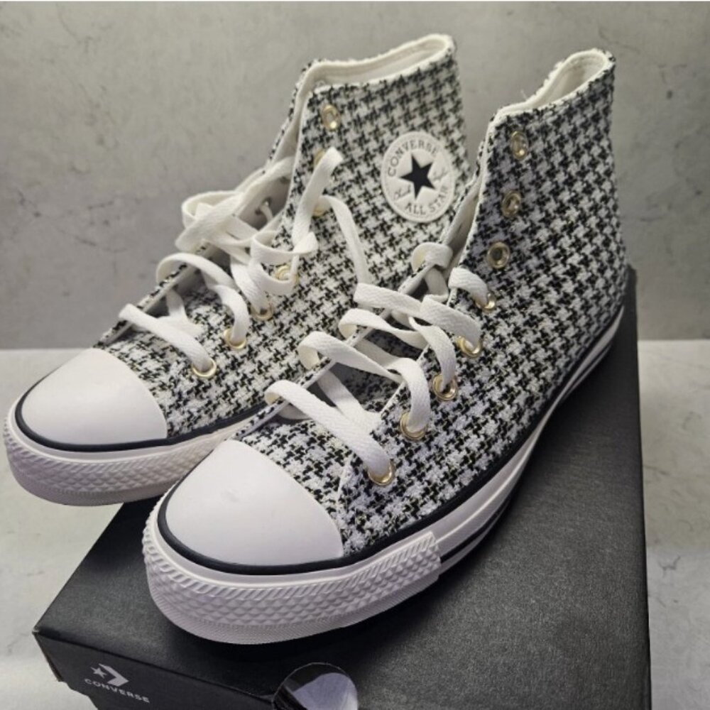 NEW Converse Chuck Taylor All Star Womens Sz 10 White Black Gold Tweed Sneakers